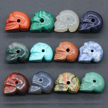 1.2Inch Gemstone Skull Head Statue Carved Gemstone Human Skeleton Figurines Reiki Healing for Home Decor Halloween Decorations