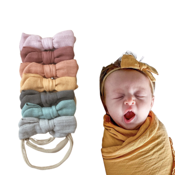 Organic Bamboo Muslin Baby Hair Bows: Super Soft Small Double Bows Hand-Tied Headbands for Infants