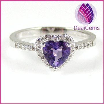 Wholesale Sterling Silver Ring with Faceted Heart Amethyst Gemstone