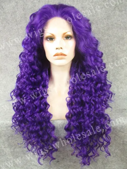 Hot Sale Long Kinky Curly Purple Synthetic Lace Front Wig