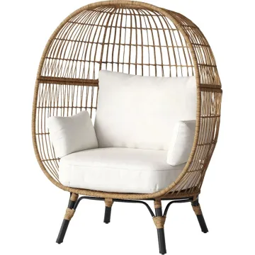 Wicker Rattan Swing Chair Hanging Egg Hammock Chair Cushions Hammock with Stand Cushioned Chair