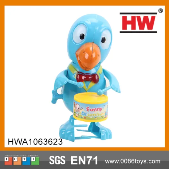 Funny Plastic Kids 15CM Wind Up Parrot Cartoon Drummer Toy