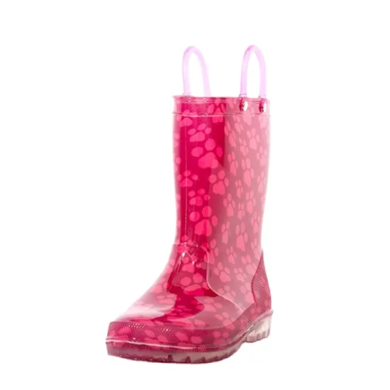 Custom Fashion PVC Transparent Pink Jelly Light Up Rain Boots for Kids