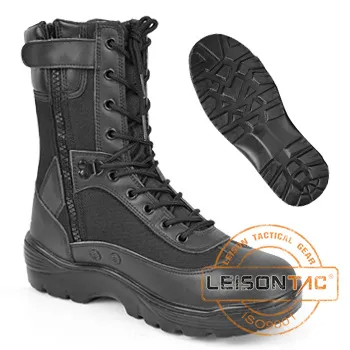 Tactical Boots with Zipper of cowhide full grain leather and Cordura