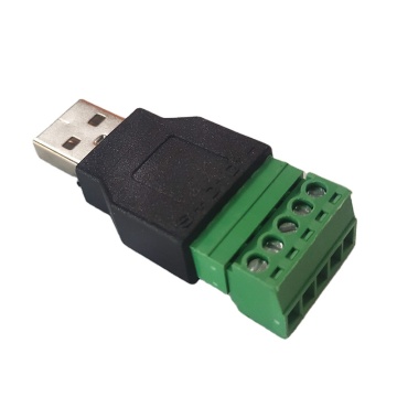 USB Kit: USB to 5-Pin Terminal Block Connector - Solder-Free Green USB A Male Plug