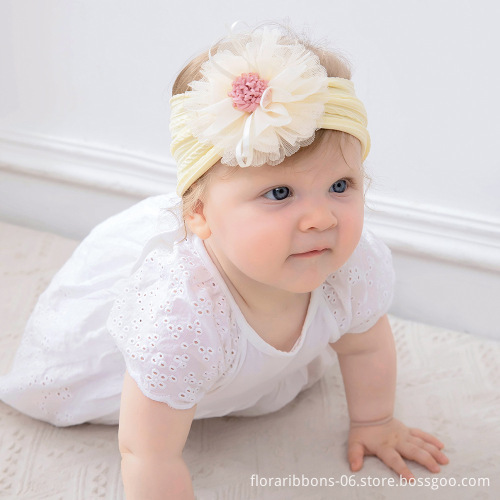 Hot Sale European Style Baby Jacquard Headband with Nylon Flower Decor