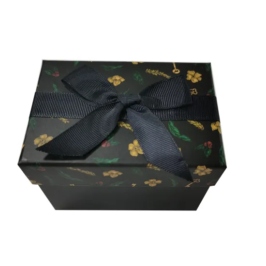 black paper soap hat box with ribbon bow