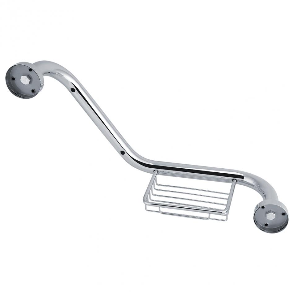 Stainless Steel Bathroom Grab Bar w/ Soap Holder Bathtub Arm Safety Handle Bath Shower Tub Anti Slip Handrail Grip for Elderly