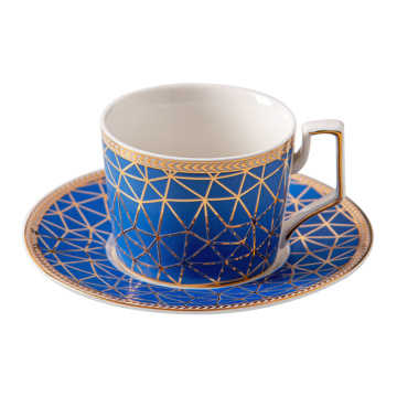 Luxury Coffee Cups and Saucer Set Ceramic Tea Cup Set Porcelain Coffee Mug with Gold Rim and Spoon