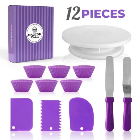 Cake Decorating Supplies: Comprehensive Kit including Tools, Turntable, Piping Tips, and Stand