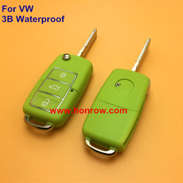 New arriver 3 button waterproof vw remote key blank with green color key shell colorful for vw key