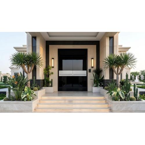 Porta frontal de metal preto brilhante de alta segurança