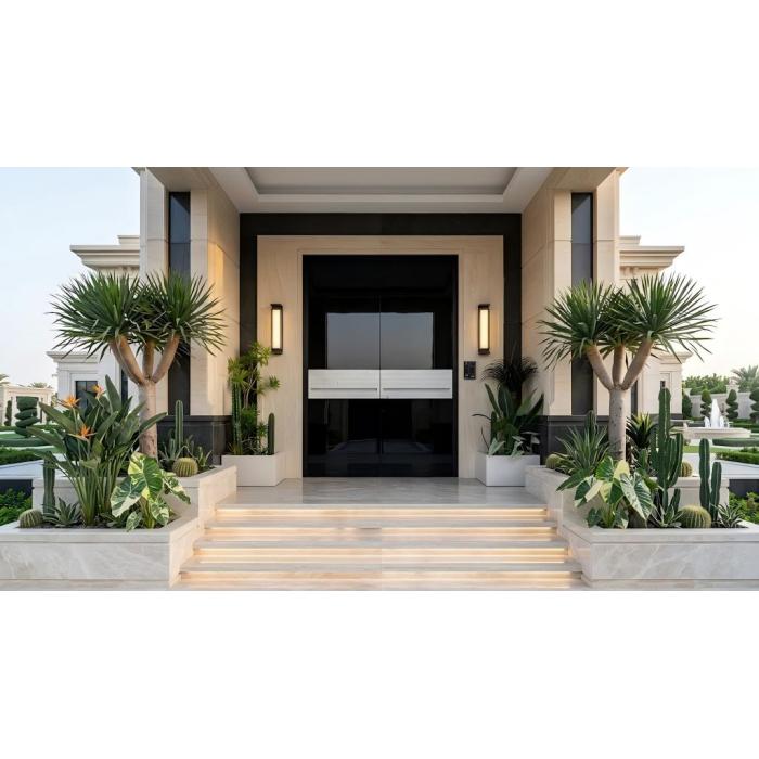 Porta frontal de metal preto brilhante de alta segurança