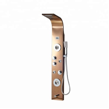 Fyeer Modern Rose Gold Wall Column Stainless Steel Massage Shower Panel with Temperature Display