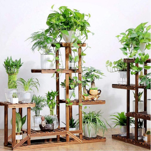 Bamboo Wood Shelf Flower Pot Organizer Rack