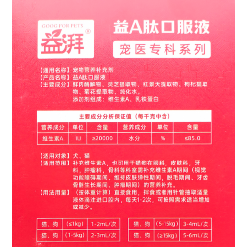 Suplemento de vitamina A para oncologia de animais de estimação
