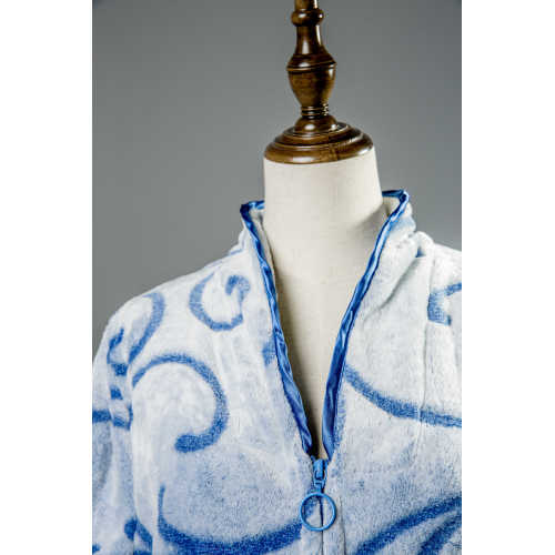 Zip cut flower coral fleece long robe