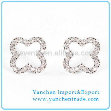 Micro Pave CZ Stone Four Leaf Shaped Stud Earring Wholesale In Lowest Price
