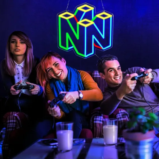 3D Nintendo Neon Sign: Flexible LED Art for Game Room Decor (20x19 inches)
