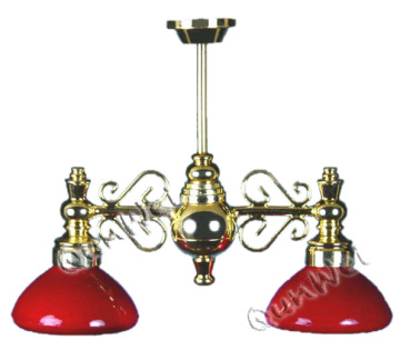 2 Down-Arm Chand W/Red Flr Glass Shade
