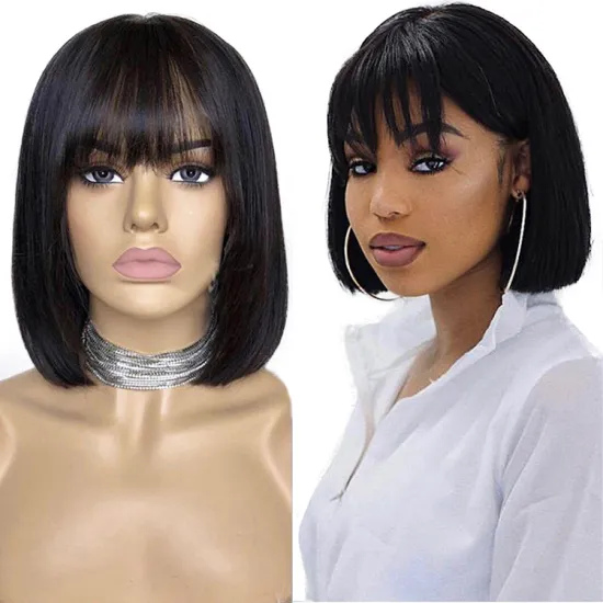 China vendors wholesale cheap natural straight 100% virgin brazilian short bob wigs human hair with bangs