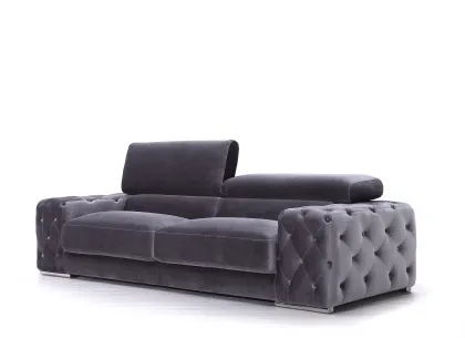 Velvet Chesterfield Sofa with Adjustable Headrest