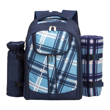 Portable 2-Person Insulated Picnic Backpack Set with Wine Cooler and Blanket
