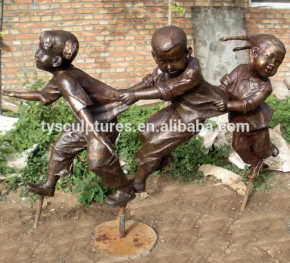 Modern statue folk art cooper life size Chinese children playing games sculpture