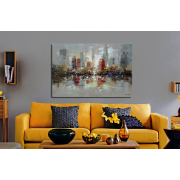 City Downtown Waterfront Oil Painting