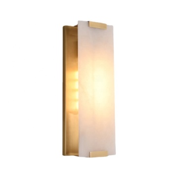 Nordic Japanese Spanish Interior Hotel Living Room Gold Brass Marble LED Wall Lamp