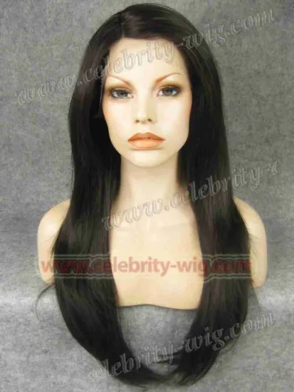 Natural Black Long Natural Skin Top Synthetic Lace Front Wig Angelina Jolie Style