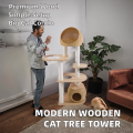 Cat Tree House Indoor Solid Wood Luxury Tower Scratcher Modern Climbing Condo Comfortable Sleeping Platform Carton Customized