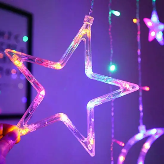 Solar-Powered LED Ramadan Moon and Star String Lights for Christmas Festival Decorations