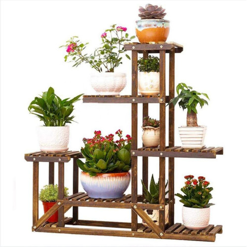 Bamboo Wood Shelf Flower Pot Organizer Rack