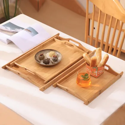 Bamboo Wood Storage Rack with Double Handle Tray