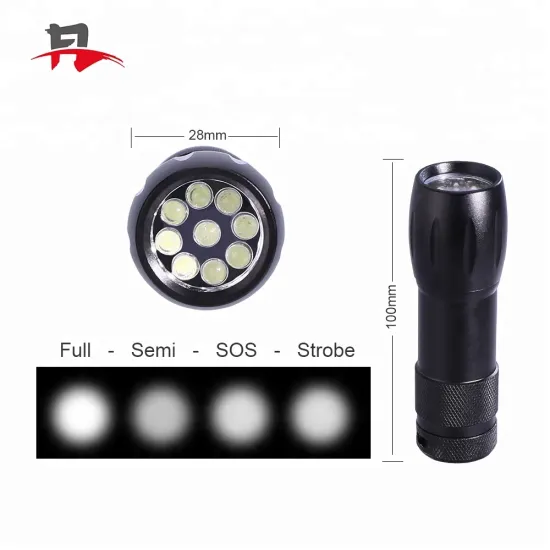 Most Popular Aluminium Handheld 9LED Torchlight and LED Flashlight