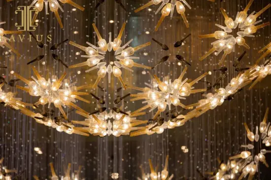 Flower shaped art glass chandelier gold for hotel