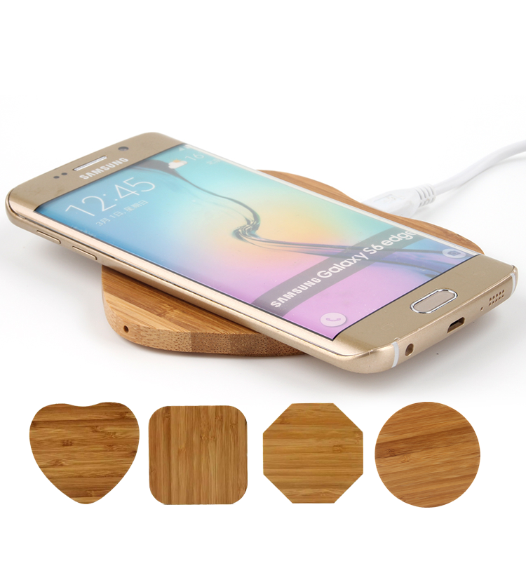 Pad caricabatterie wireless veloce in legno di bambù 5W