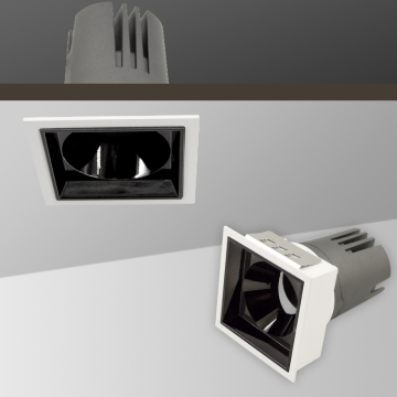 Downlight LED cuadrado empotrable en techo de aluminio regulable de 9W