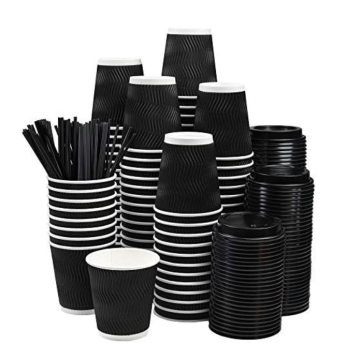Disposable Coffee Cups with Lids - Ripple Wall Cup, Printed, 8oz/12oz/16oz, Black Craft