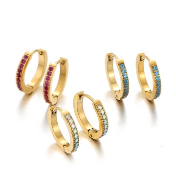Yiwu Aceon Stainless Steel Hinge Hoop Earrings with Zircon Pave