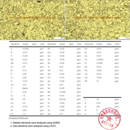Gr2 Titanium Target Round for Physical Vapor Deposition Sputtering Target Material