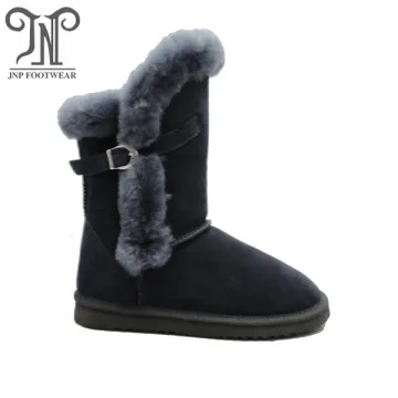 Winter Wool Lined leather Buckle Strap Fur boots