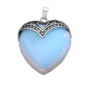 Opalite Antique Silver Alloy Heart Pendant for DIY Making Jewelry