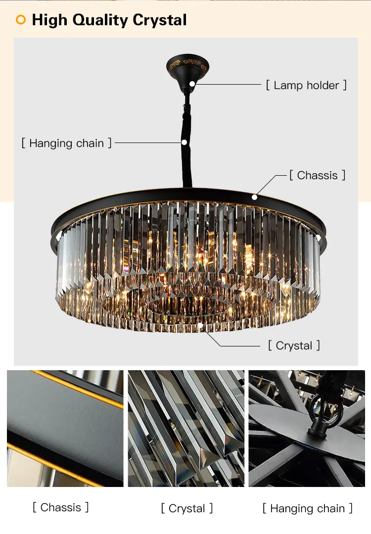 O elegante lustre de cristal de acabamento dourado europeu para interiores modernos