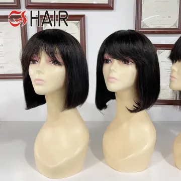 GS Straight Bob Wig with Bangs - Bone Straight Human Hair No Lace Full Machine-Made Wigs with Fringe