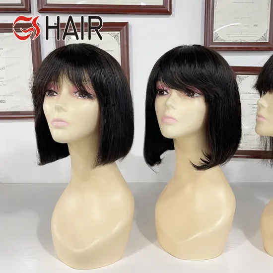 GS Straight Bob Wig with Bangs - Bone Straight Human Hair No Lace Full Machine-Made Wigs with Fringe