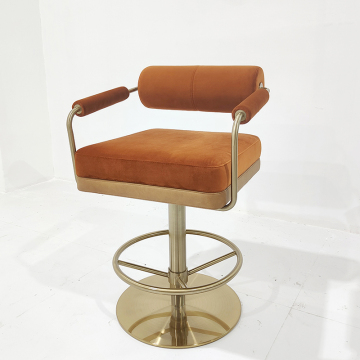 Nordic Luxury Gold Bar Stools: High-Quality Metal Chairs with Orange Velvet Seats