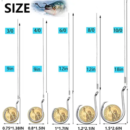Saltwater Steel Circle Hook Rigs with Swivel Link for Catfish and Bass