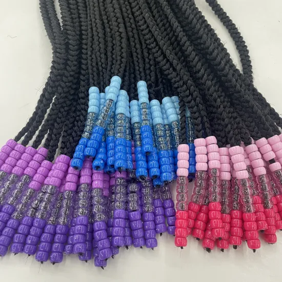 Customizable Vivian Hair 22 Strands Volume Up 14 Inch Long Kids Braided Ponytail with Beads and Bow Tie